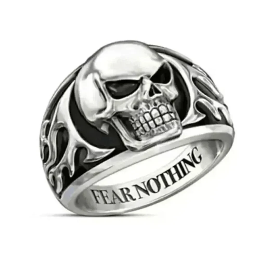 Gothic Punk Stainless Steel Skull Flaming Ring - Size 13